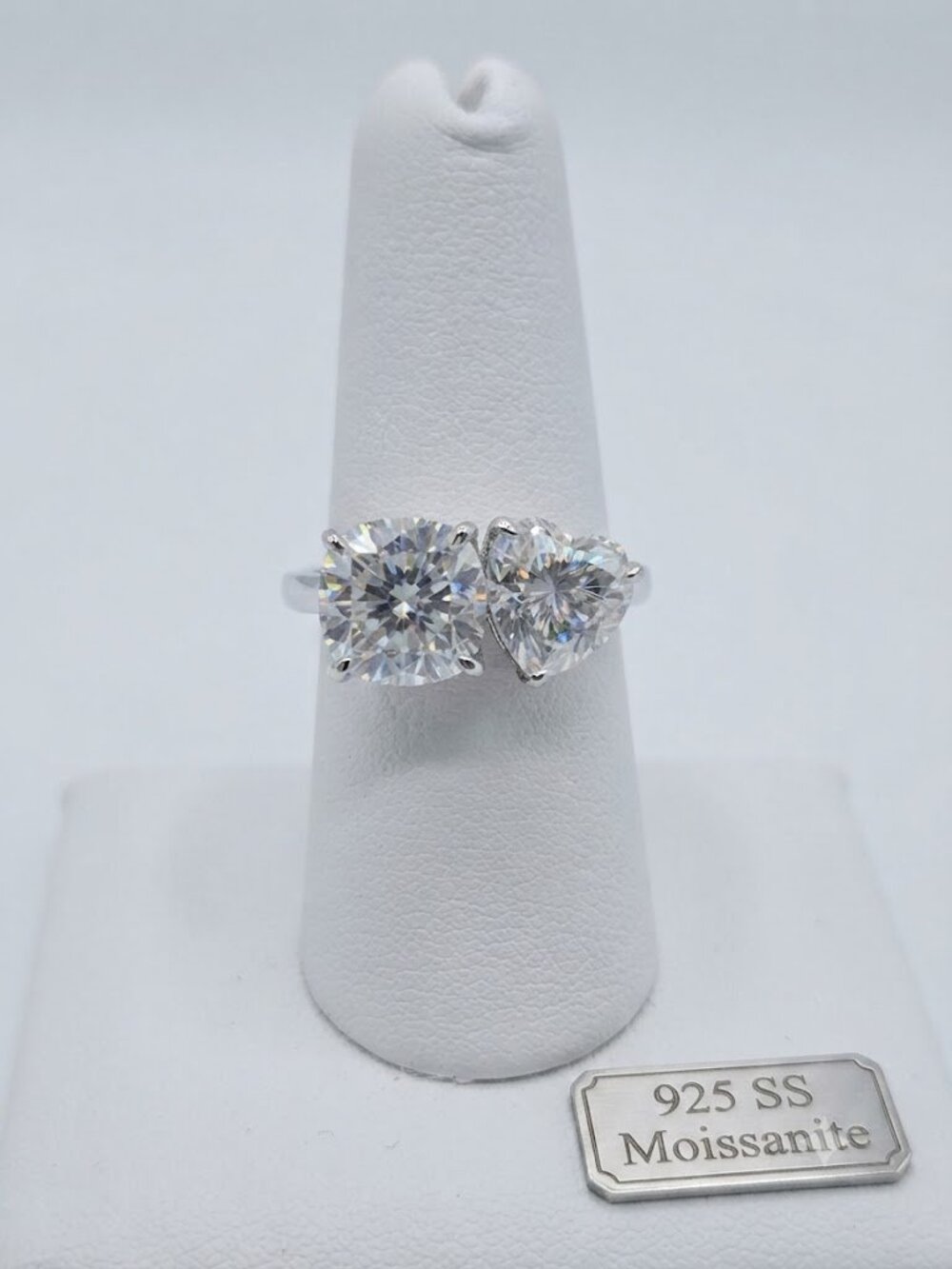 5 CTW Moissanite Toi et Moi Ring Cushion & Heart Cut .925